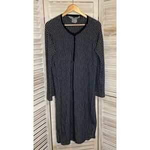 Raquel Allegra Henley Sweater Midi Dress Black White Stripe Merino Cashmere 3 L
